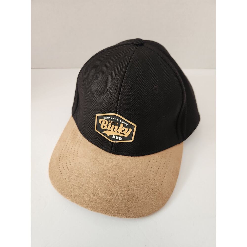 BINKY BRO Patch Kids Black Baseball Cap With Tan Suede Brim Adjustable Snapback
